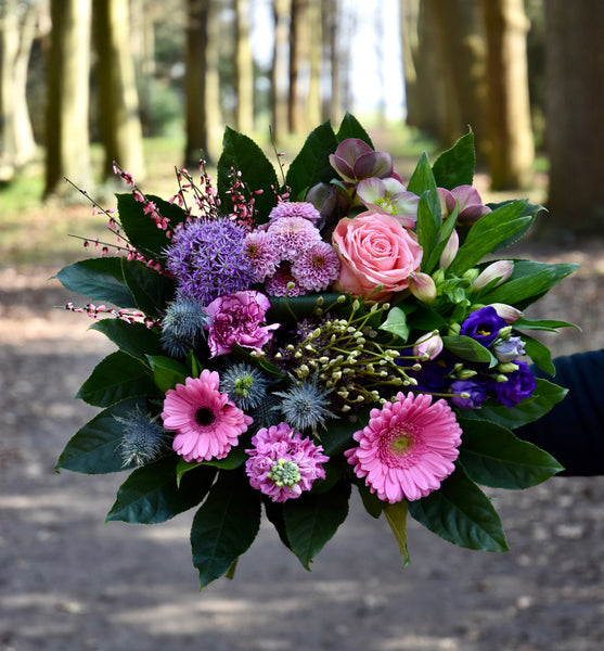 Biedermeier boeket roze/paars